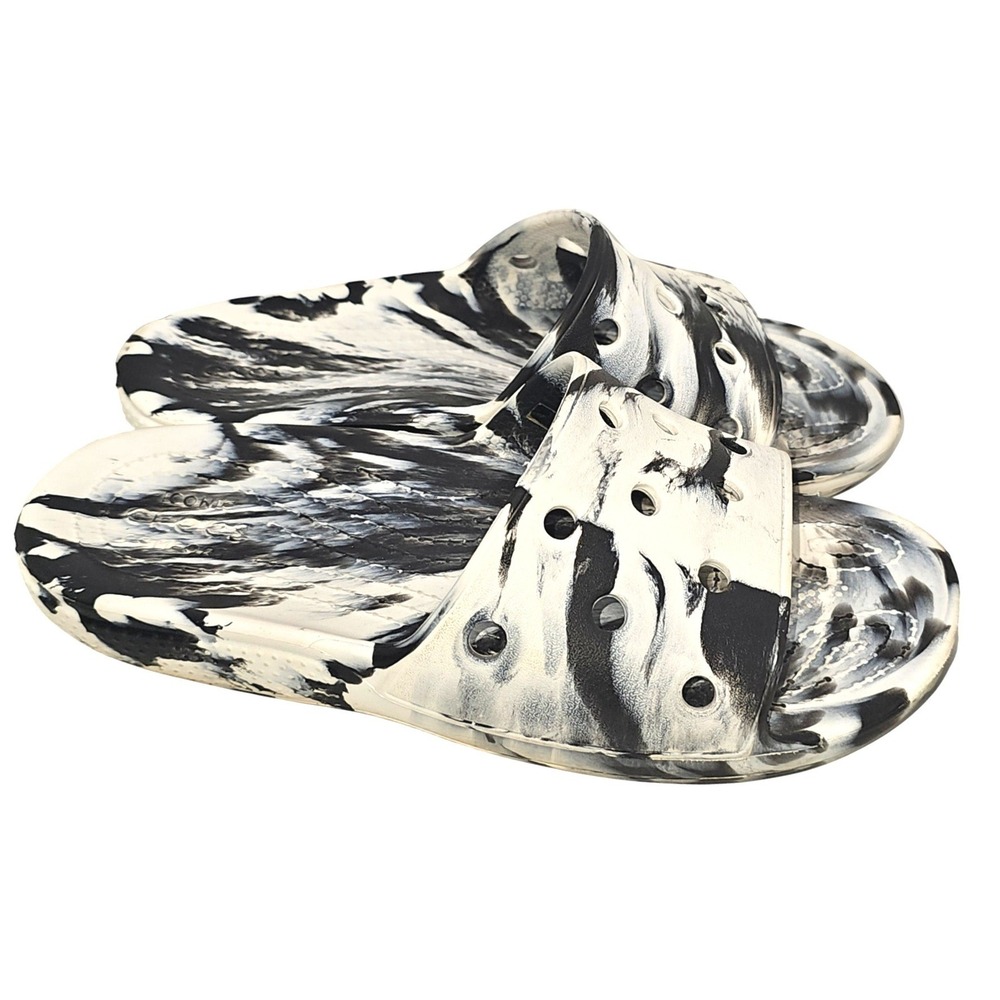 Crocs Classic Marbled Slide Sandals Black White Mens 6 Womens 8 206882-066